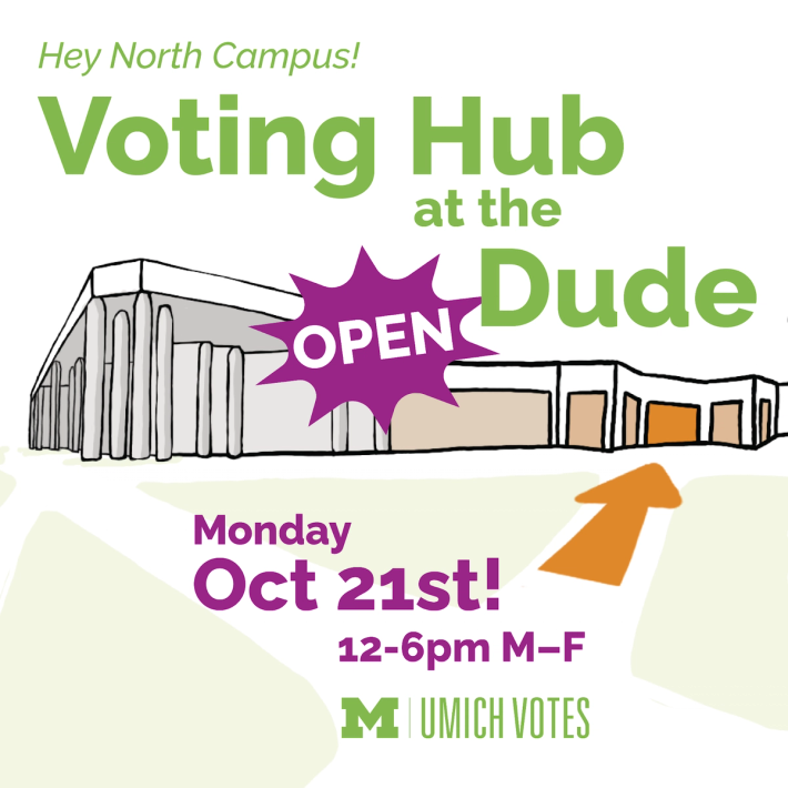 Voting Hub at the Dude, Monday Oct 21, 12-6 PM M-F
